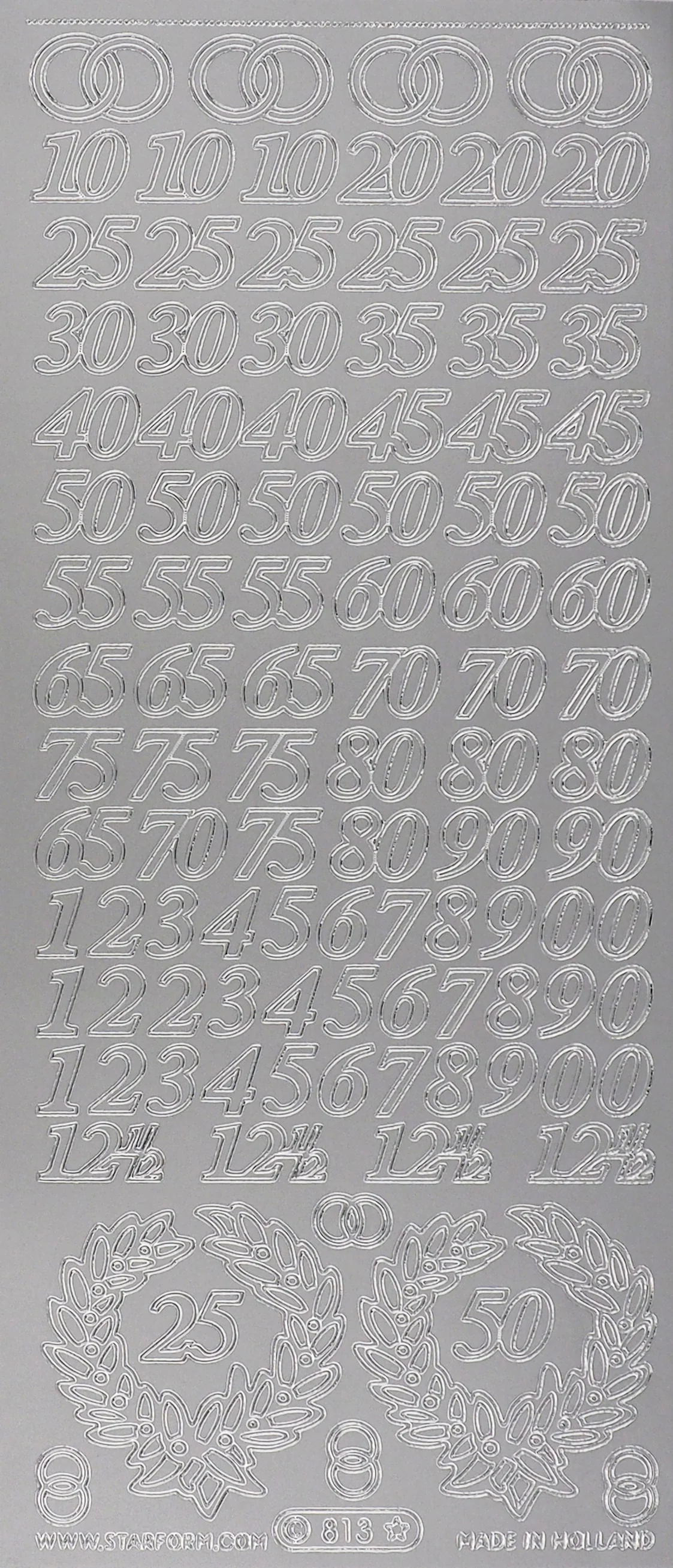 Arbee Foil Stickers Numbers, Silver