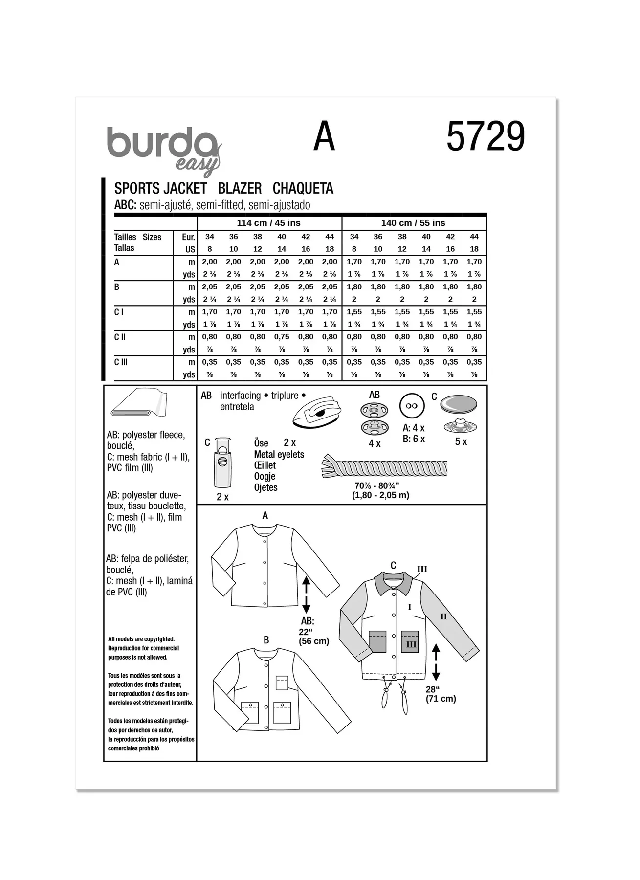 Burda Pattern 5729 Misses' Jacket - Image 7