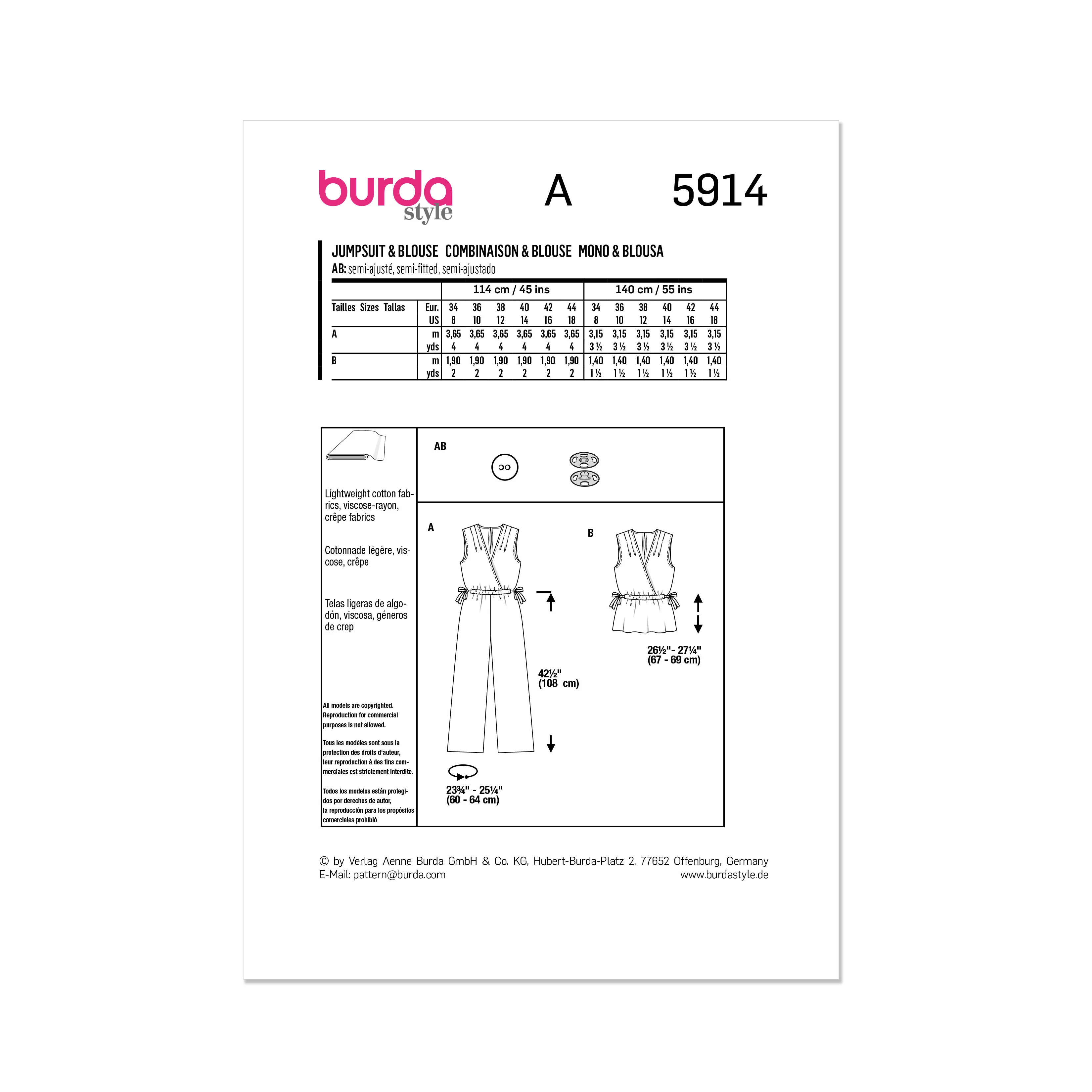 Burda Pattern 5914 Misses' Overalls & Blouse - Image 11