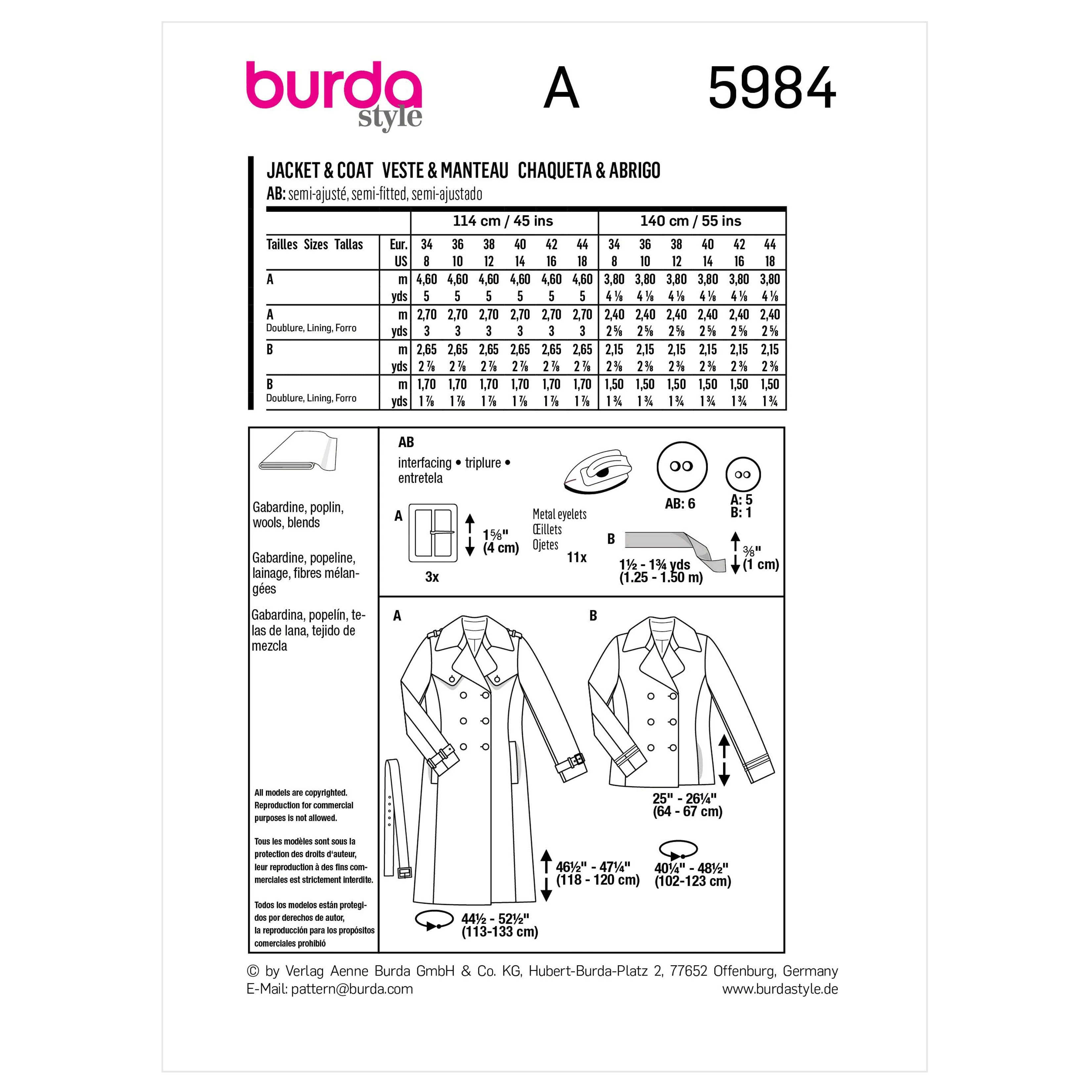 Burda Pattern 5984 Misses' Jacket - Image 9