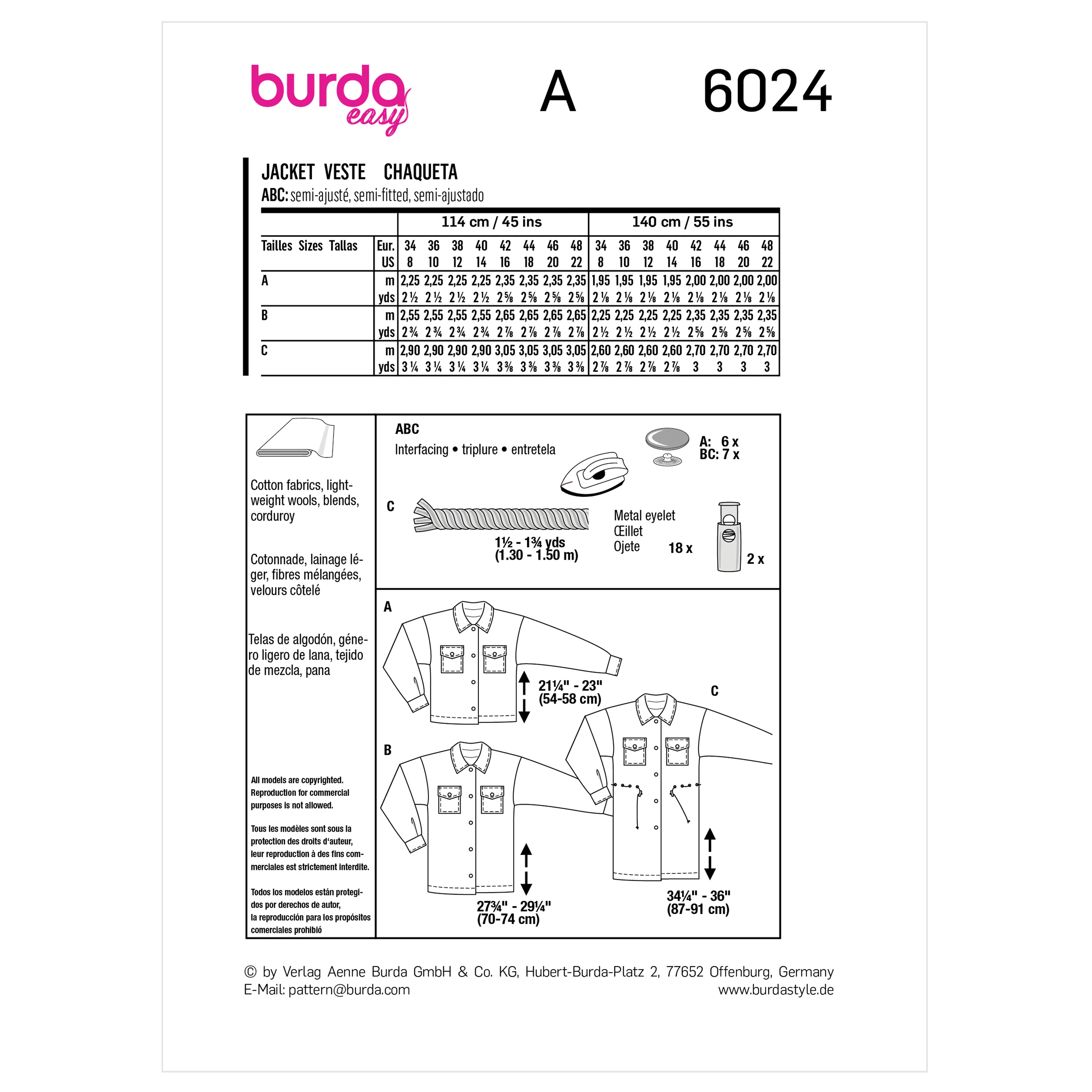 Burda Pattern 6024 Misses' Jacket - Image 12