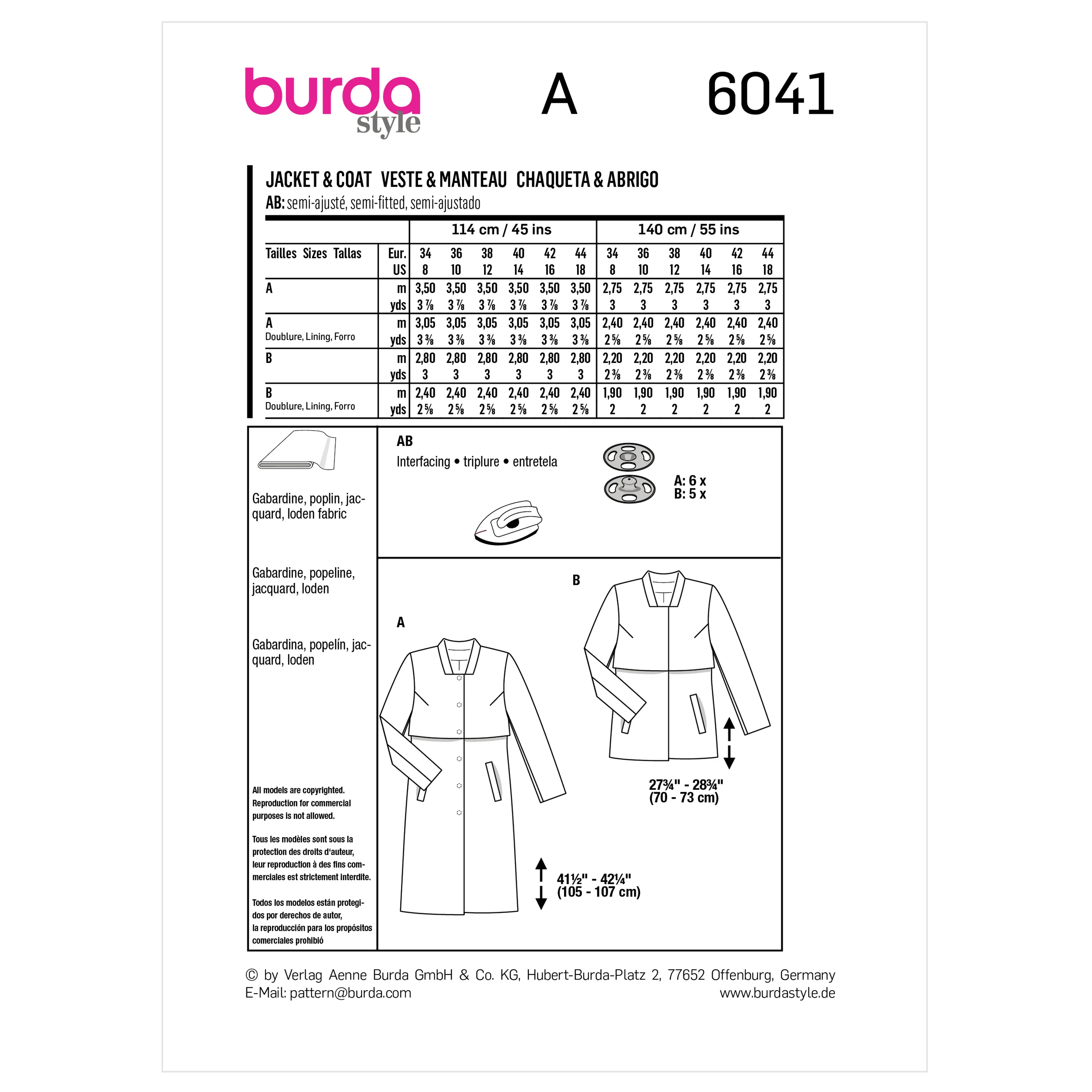Burda Pattern 6041 Misses' Jacket - Image 8