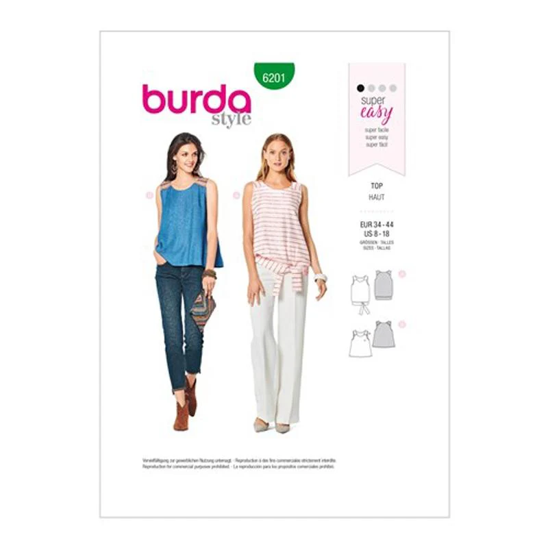 Burda Pattern X06201 Misses' Tops w/ Hem Variations (34-44)