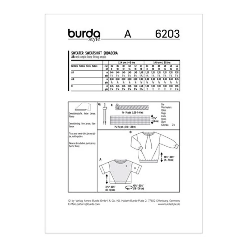 Burda Pattern X06203 Misses' Sweatshirts (34-44) - Image 4