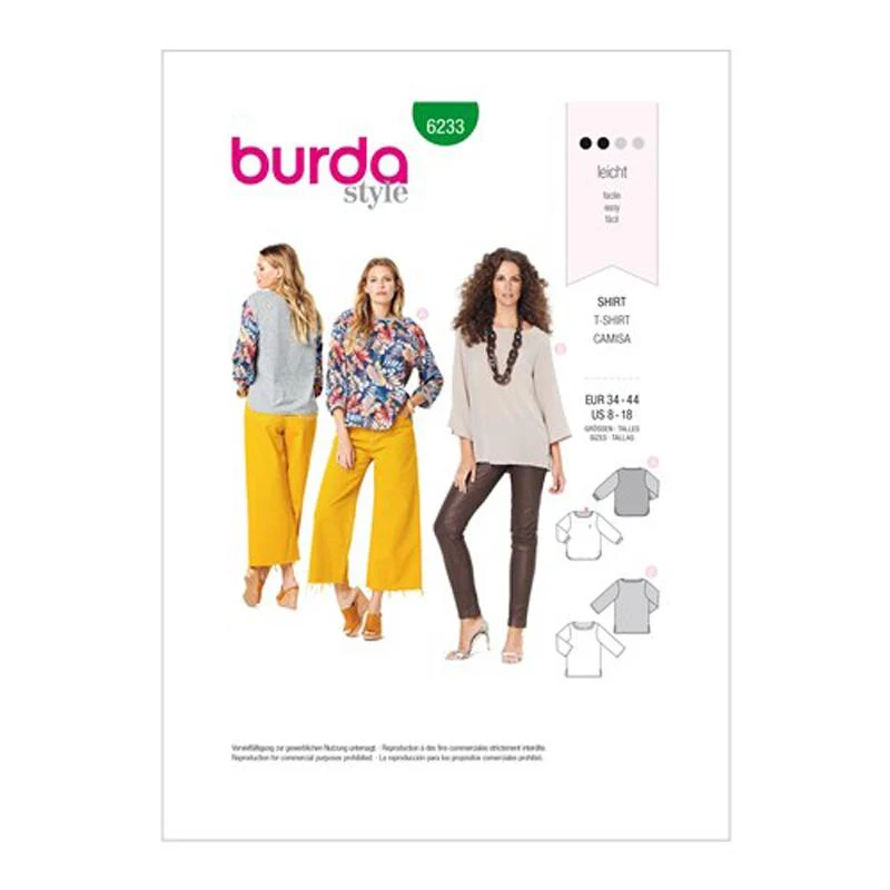Burda Pattern X06234 Misses' Tops w/ Variations (8-18)