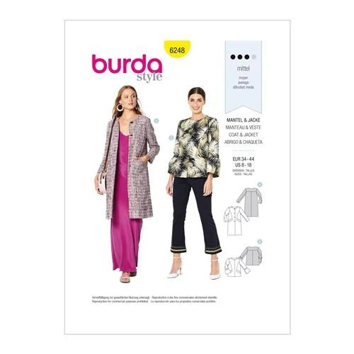 Burda Pattern 6248 Misses' Lined Coat Or Jacket (8-18)
