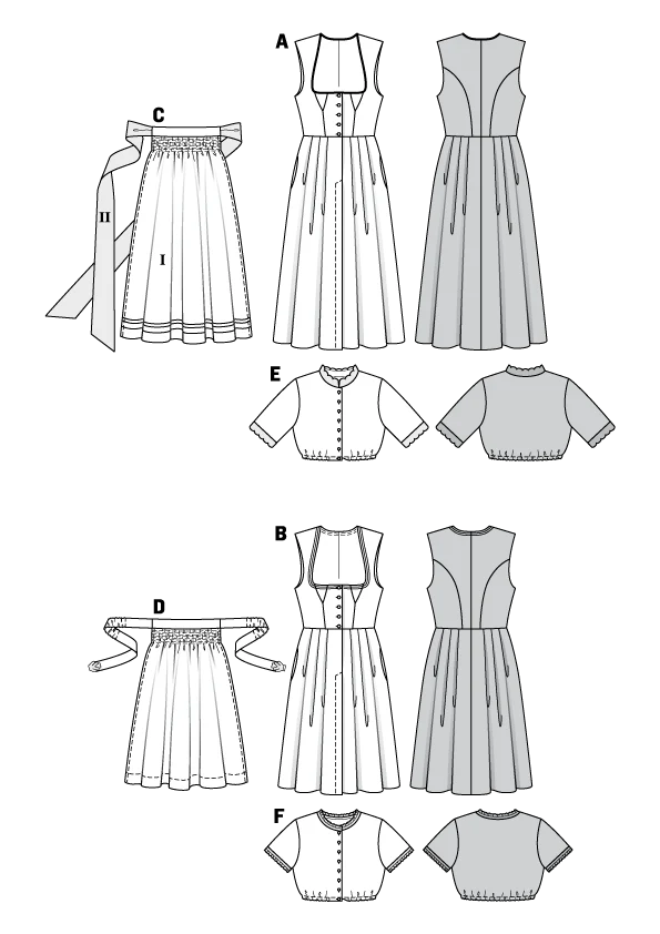 Burda Pattern 6268 Misses' Jumper Dress in Dirndl-Style, Blouse and Apron - Image 3