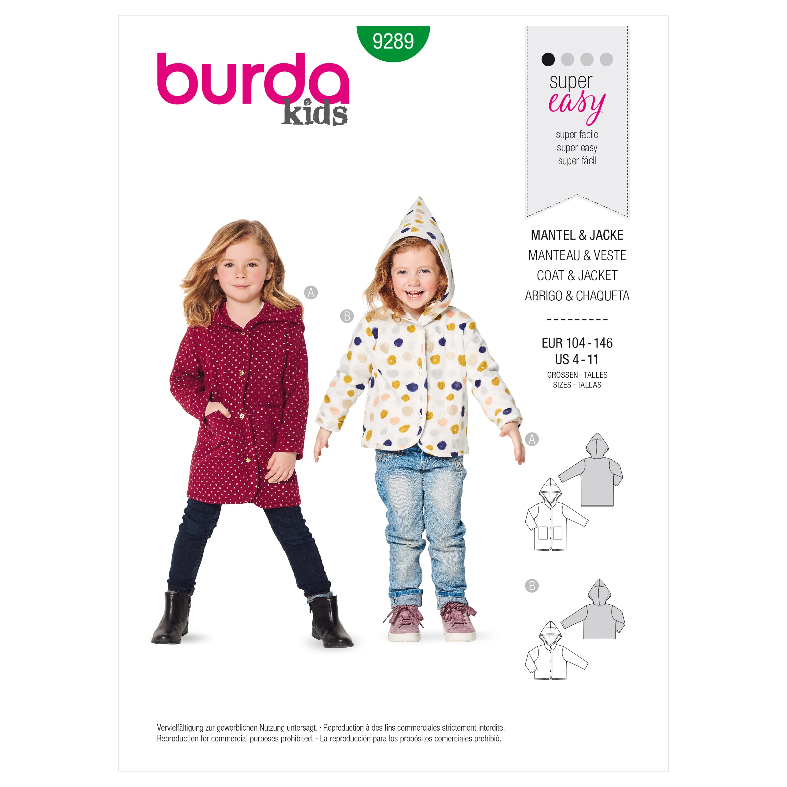 Burda Pattern 9289 Children's Coat β Jacket β Hood