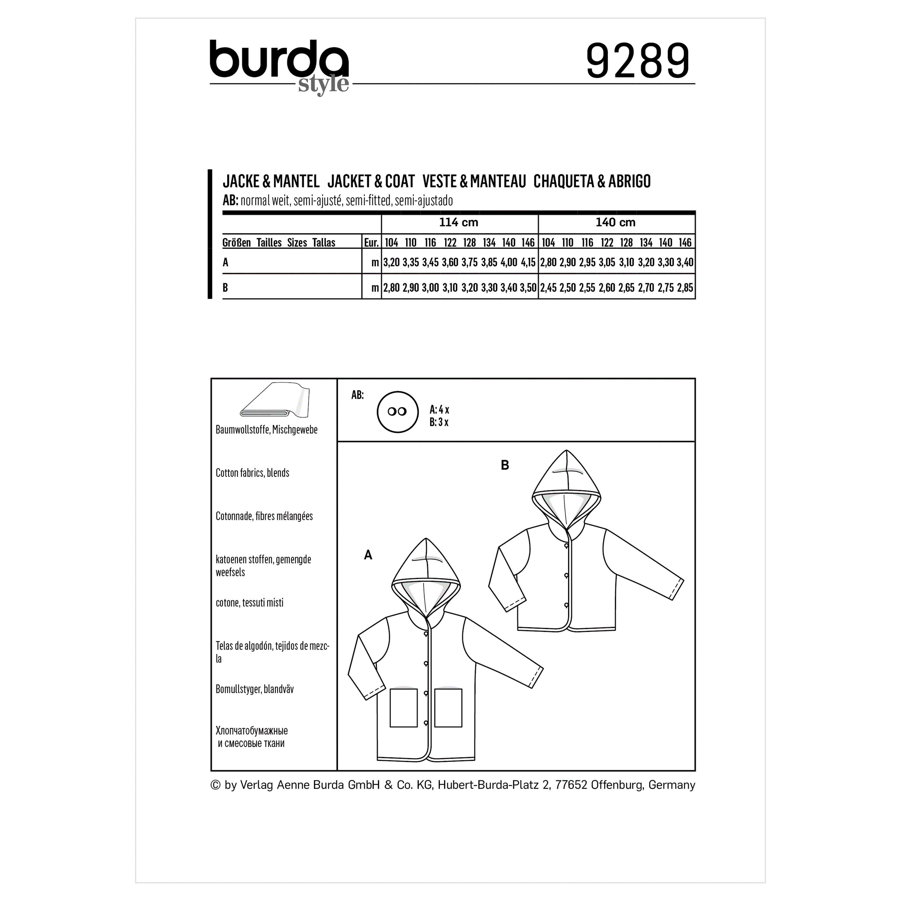 Burda Pattern 9289 Children's Coat β Jacket β Hood - Image 7