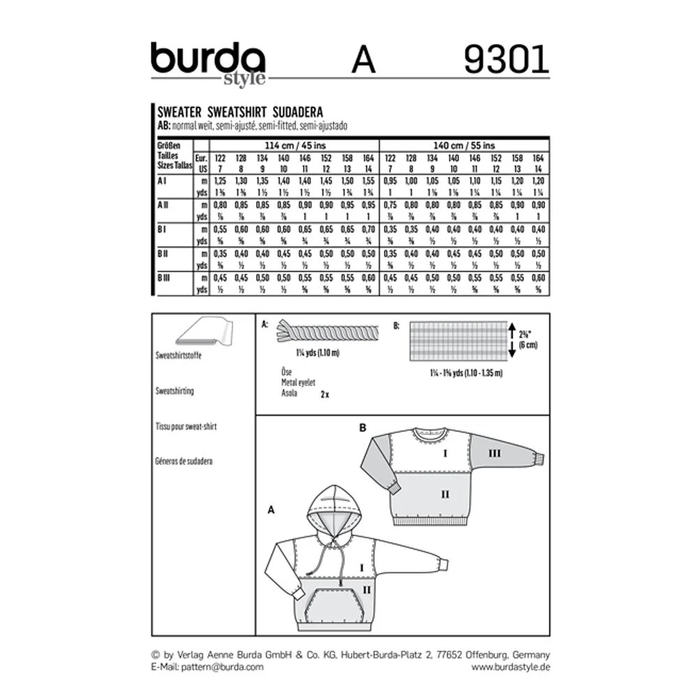 Burda Pattern Children's Sweatshirt & Hoodie Tops 9301 (7-14) - Image 9