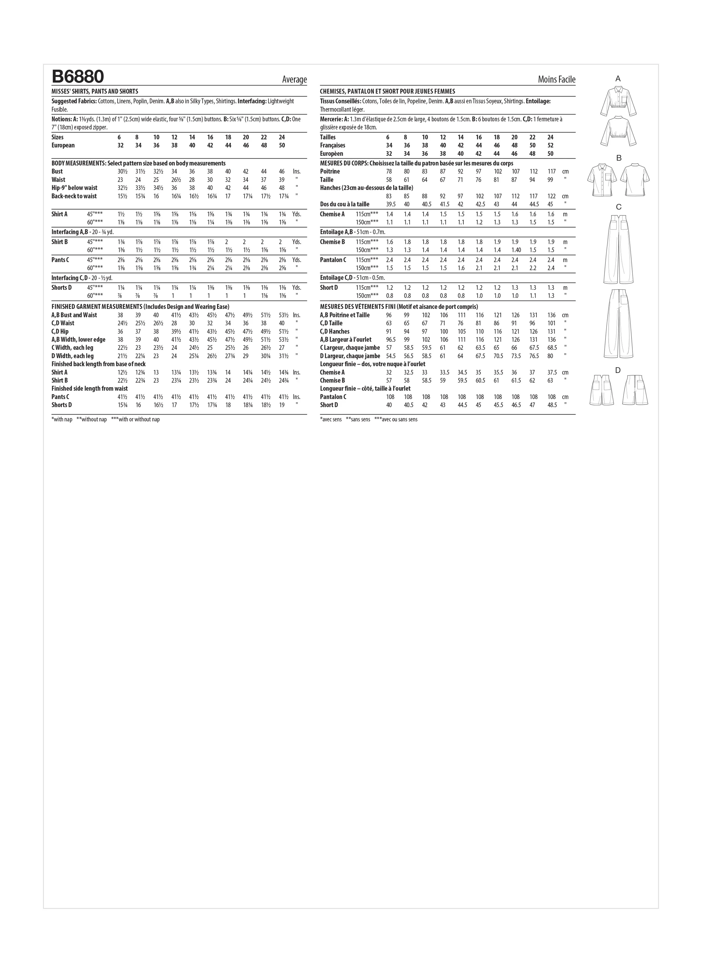Butterick Pattern B6880 Misses' Shirts, Pants and Shorts - Image 5