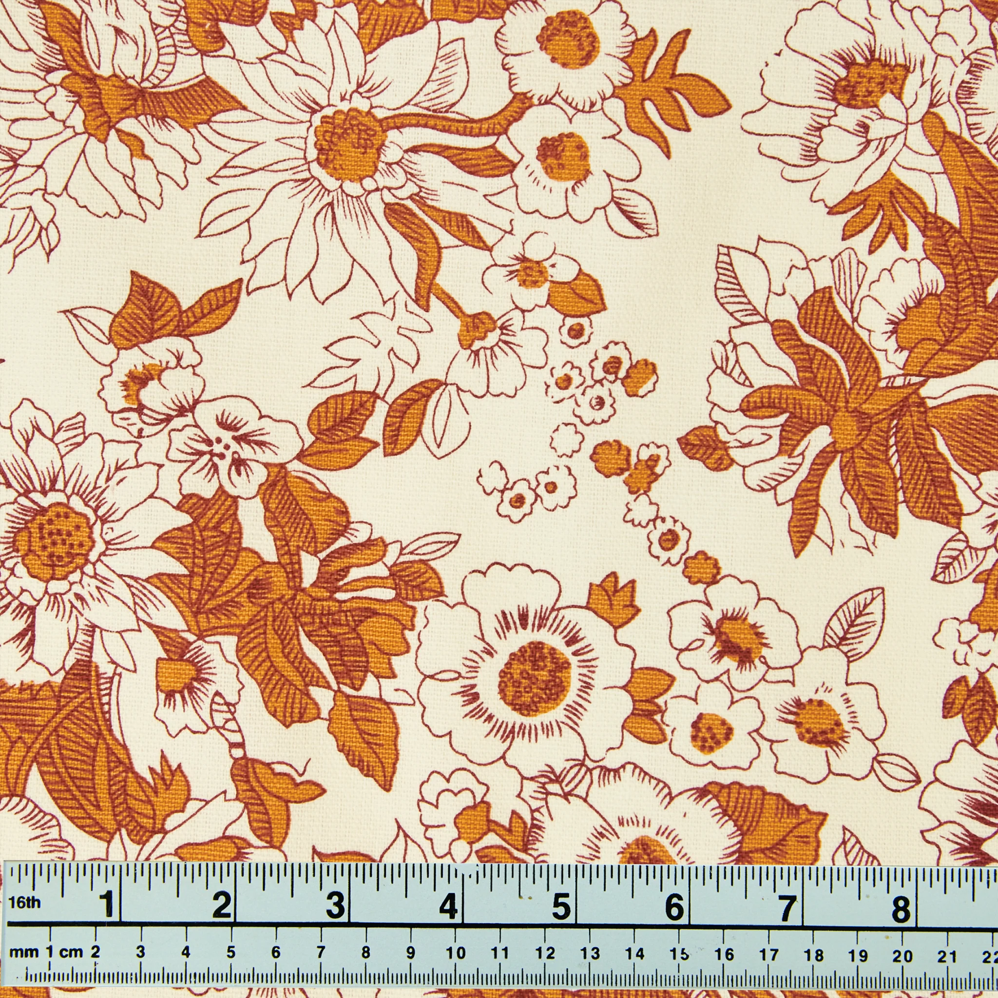 Cotton Duck Fabric, Floral Rust- Width 140cm - Image 3
