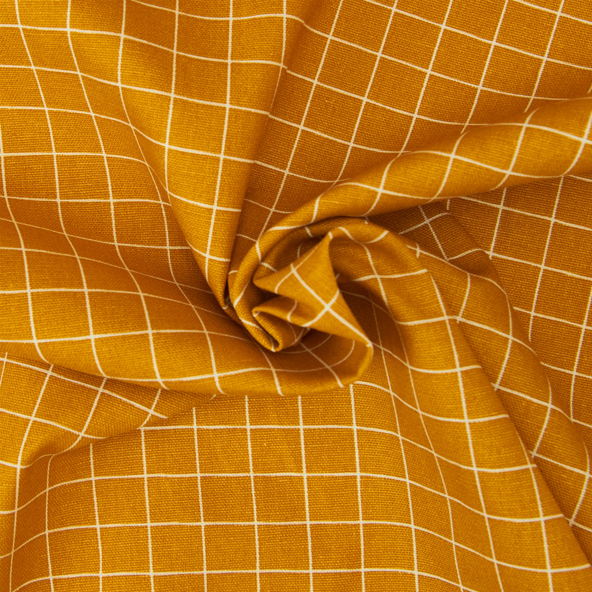 Cotton Duck Fabric, Mustard Check- Width 140cm - Image 3
