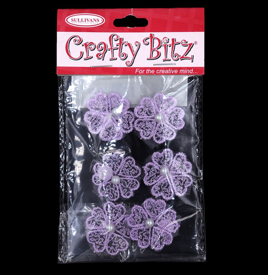Crafty Bitz Flower with Pearl Stick On, Lilac- 6pk - Image 3