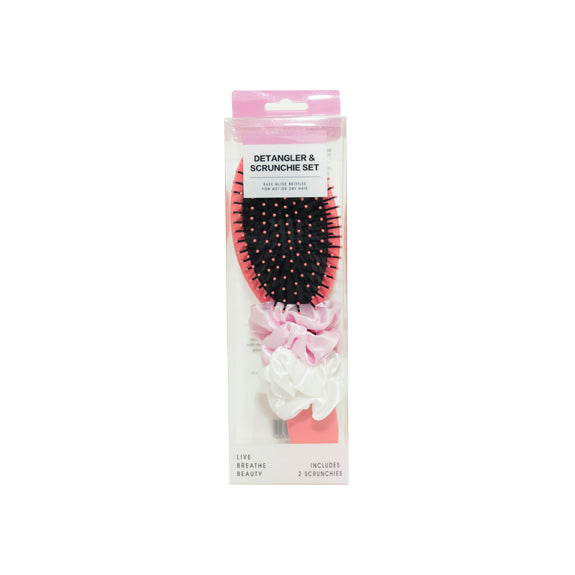 Cushion Hair Brush & Scrunchie Set, Pink - Image 2
