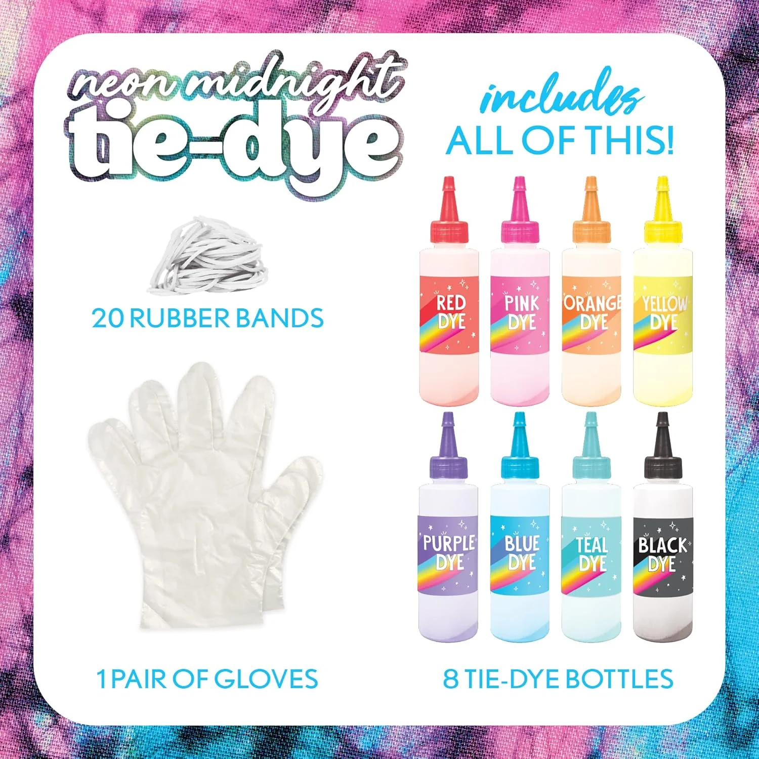 Just My Style Neon Midnight Tie Dye DIY Kit 8 Bottles - Image 2