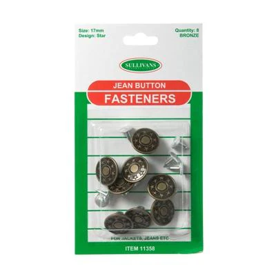 Sullivans Jean Button 8 Pack, Bronze- 17mm