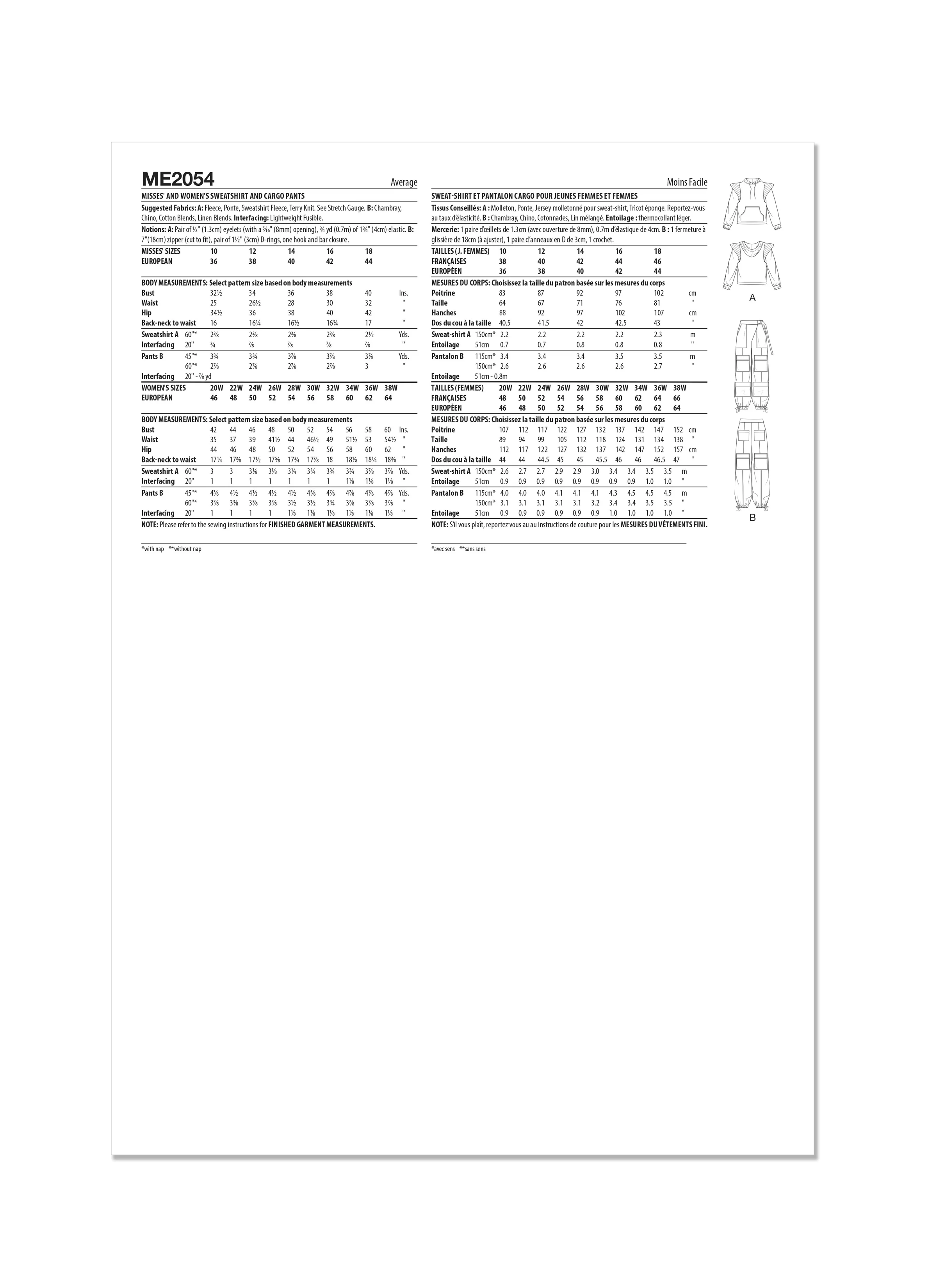 KnowMe Pattern Me2054 Misses' and Women's Sweatshirt and Cargo - Image 2
