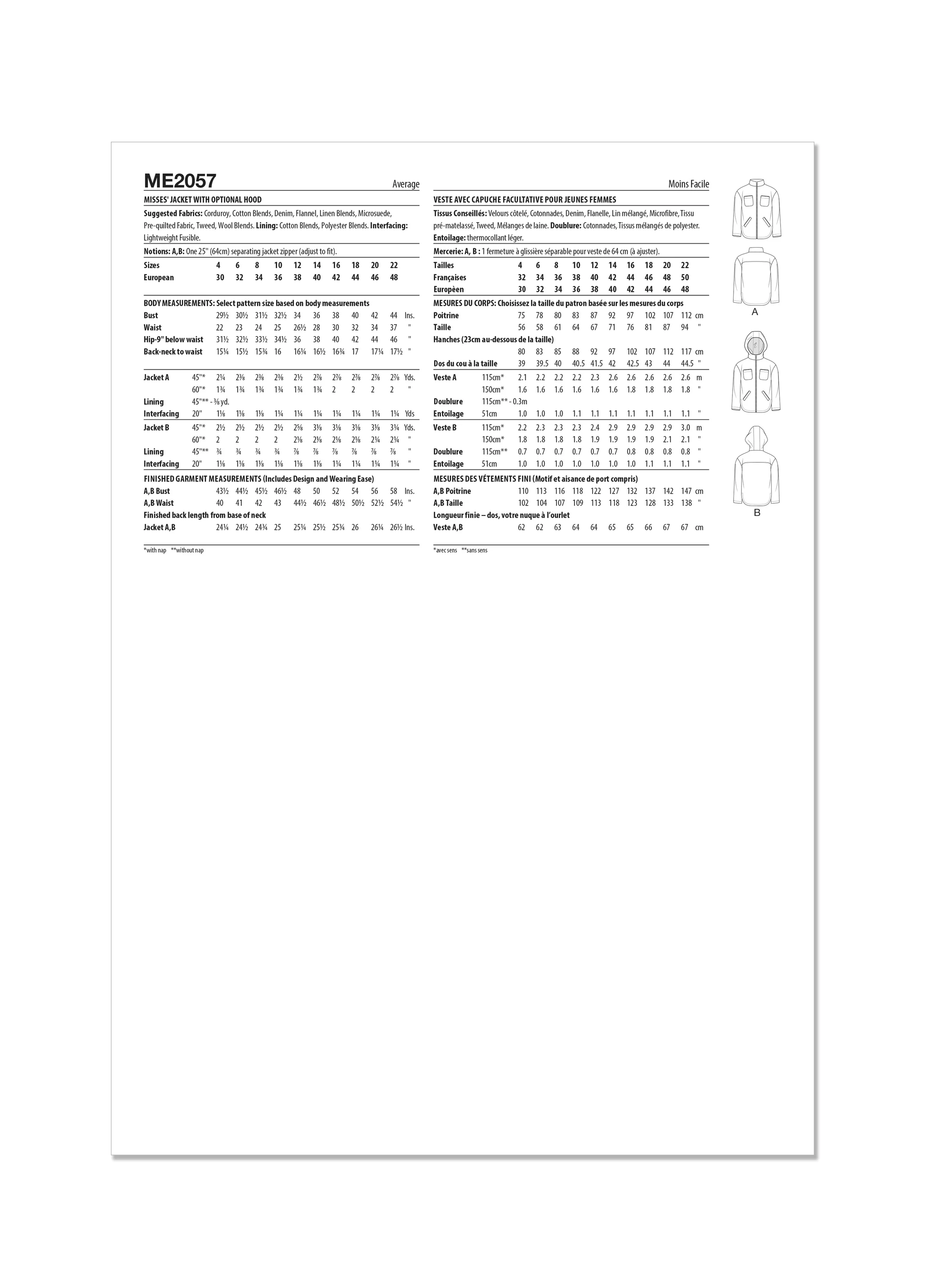 KnowMe Pattern Me2057 Misses' Jacket Coat - Image 2