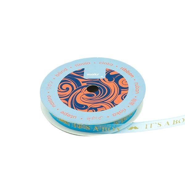 Makr Ribbon, Gold It's A Boy Blue Organza- 9mmx9.1m - Image 2