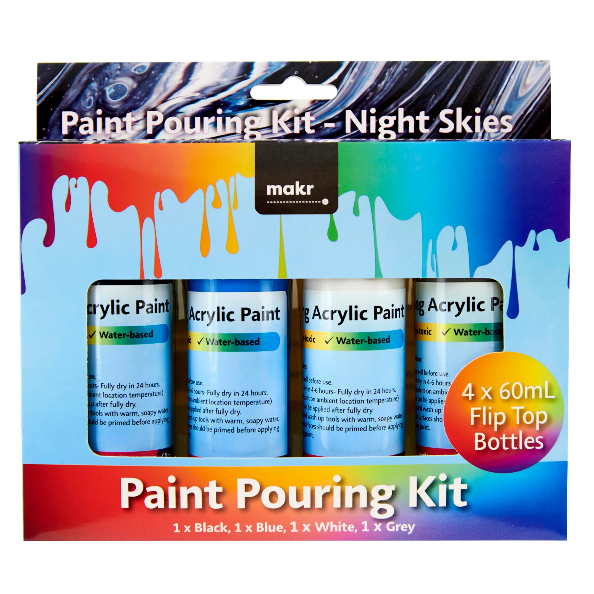 Makr Paint Pour Kit Pk4 Night Skies, Black, Blue, White, Grey - Image 3