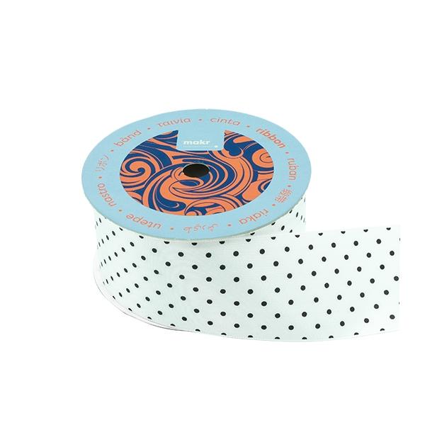 Makr Ribbon, Small Dots White Satin- 38mmx3.6m - Image 2