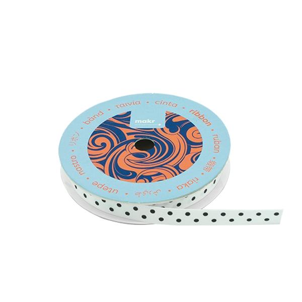Makr Ribbon, Medium Dots White Satin- 9mmx9.1m - Image 2