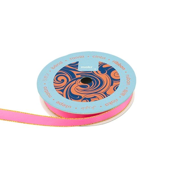 Makr Ribbon, Gold Edge Hot Pink Satin- 9mmx9.1m - Image 2