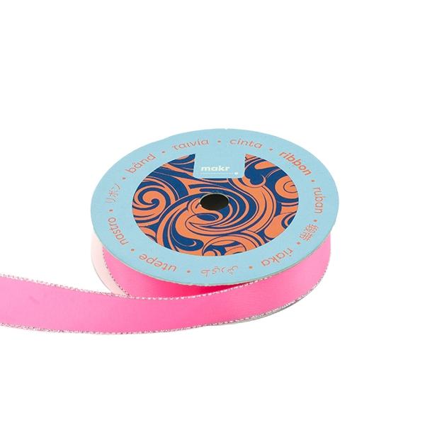 Makr Ribbon, Silver Edge Hot Pink Satin- 16mmx4.5m - Image 2