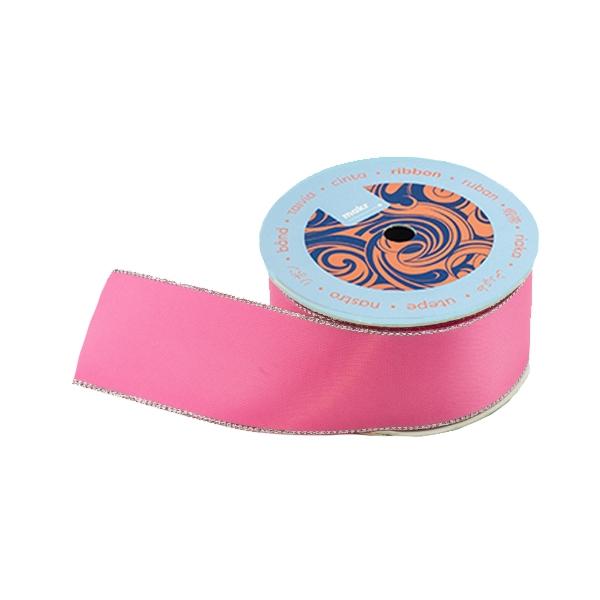 Makr Ribbon, Silver Edge Hot Pink Satin- 38mmx3.6m - Image 2