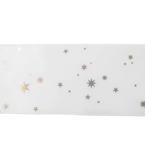 Makr Ribbon, White Satin with Gold Star- 38mmx3.6m