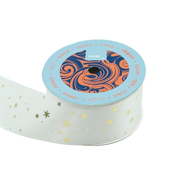Makr Ribbon, White Satin with Gold Star- 38mmx3.6m - Image 2
