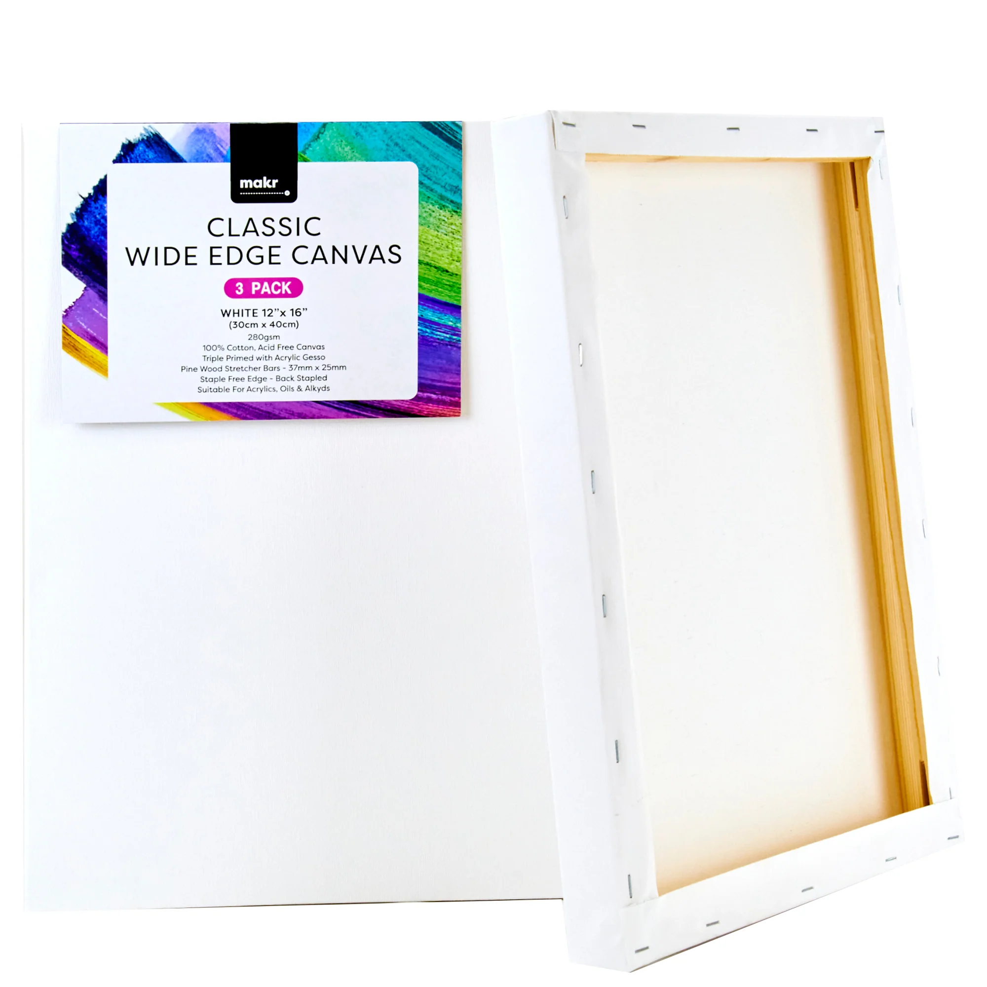 Makr Classic Wide Edge Value Pack Canvas, 3pk- 30cmx40cm - Image 2