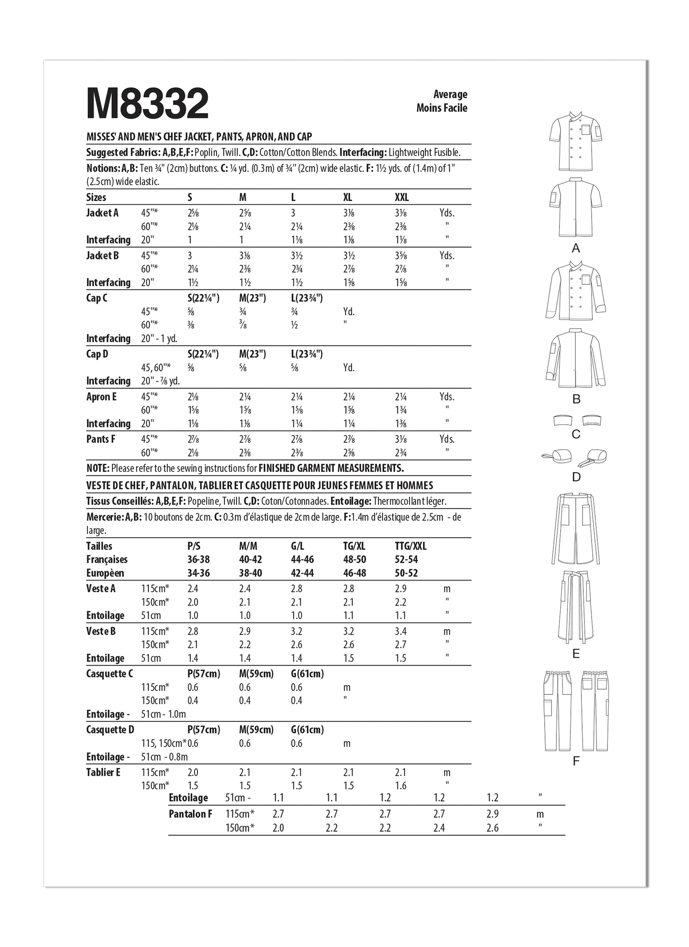 McCall's M8332 Misses' and Men's Chef Uniform - Image 2