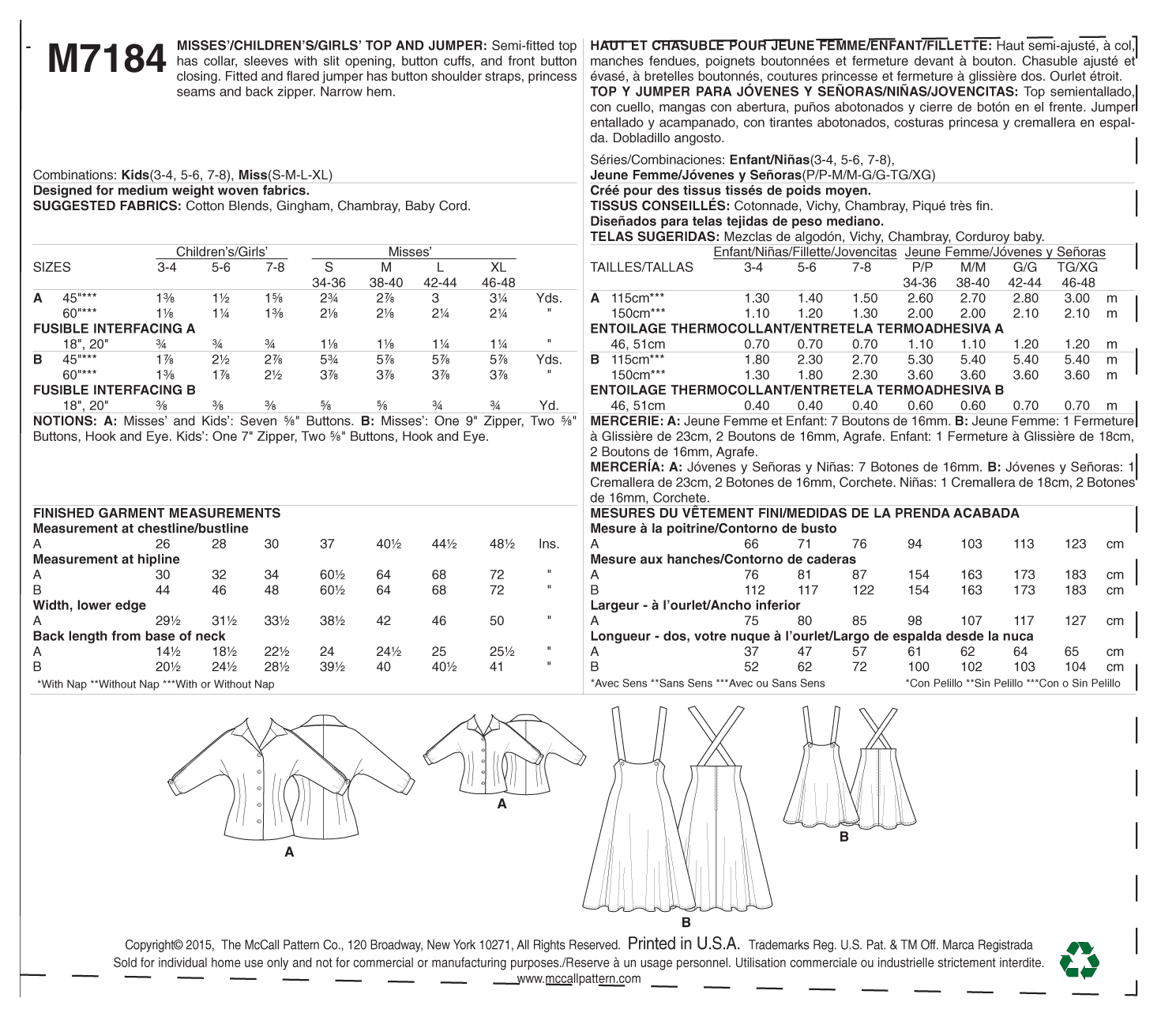 McCall's Pattern M7184 Misses'/Children's/Girls' Top and Jumper - Image 6