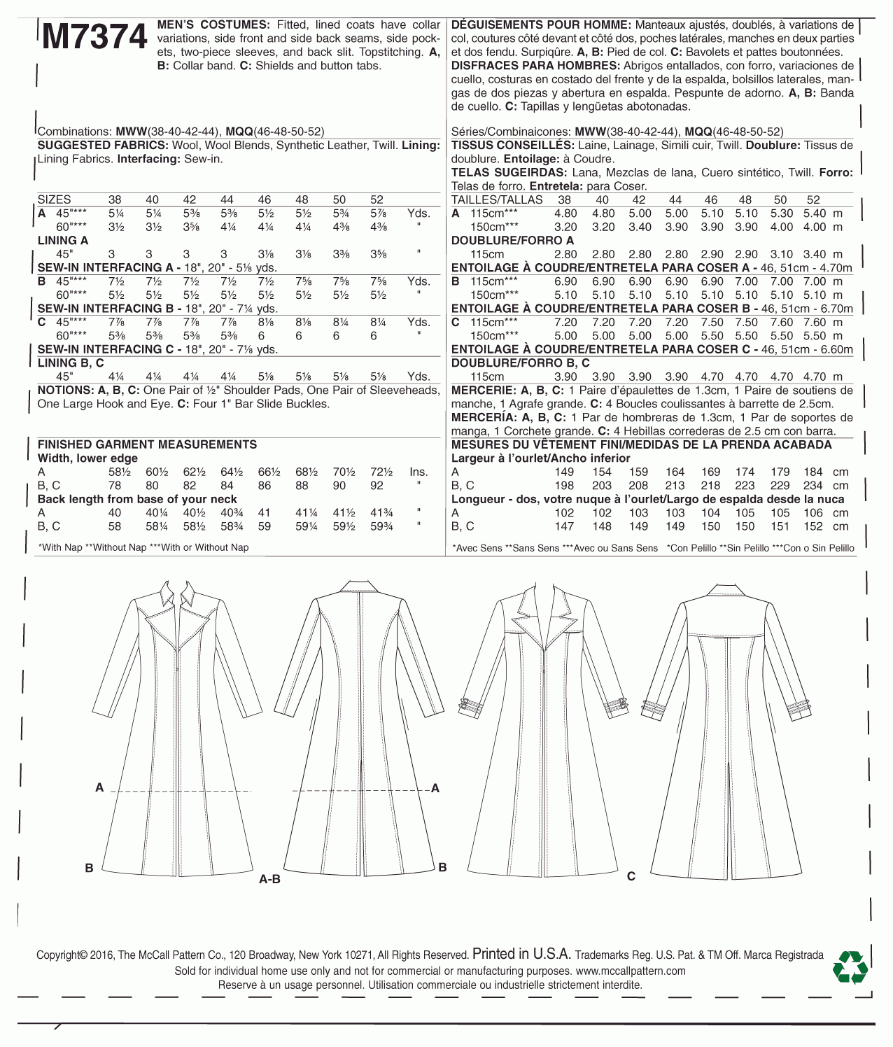 McCall's Pattern M7374 Collared and Seamed Coats - Image 2