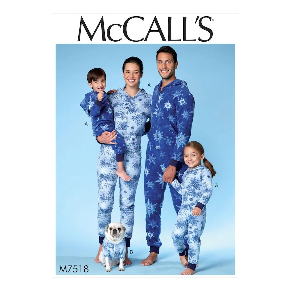 McCall's Pattern M7518 Men's/Misses'/Boys'/Girls'/Children's Hooded Jumpsuits and Dog Coat with Kangaroo Pocket
