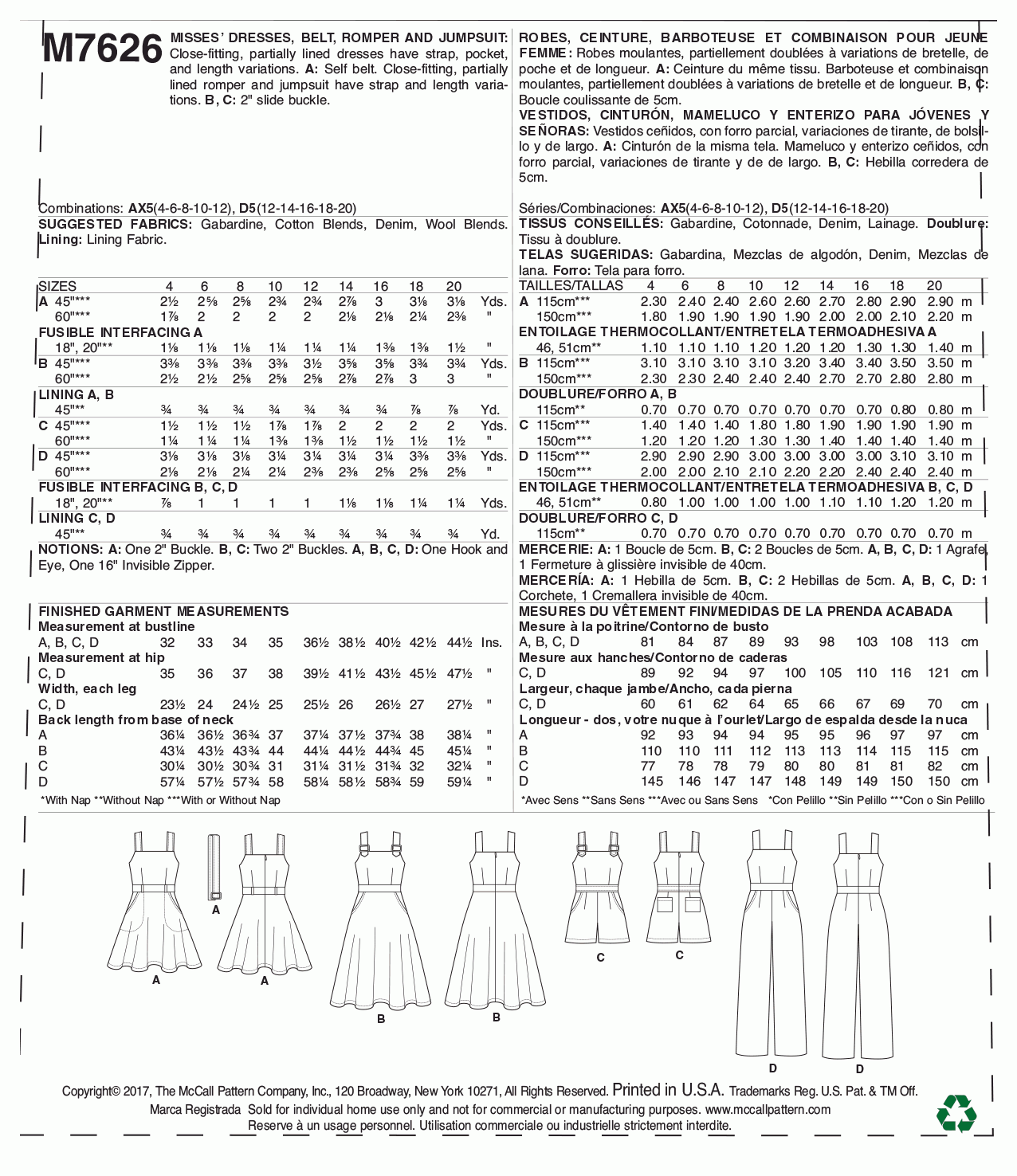 McCall's Pattern M7626 Misses' Dresses, belt, Romper, and Jumpsuit with Pockets - Image 2