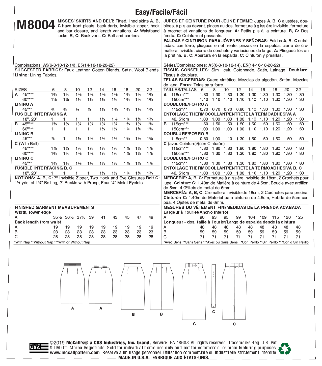 McCall's Pattern M8004 Misses' Skirt and Belt - Image 8