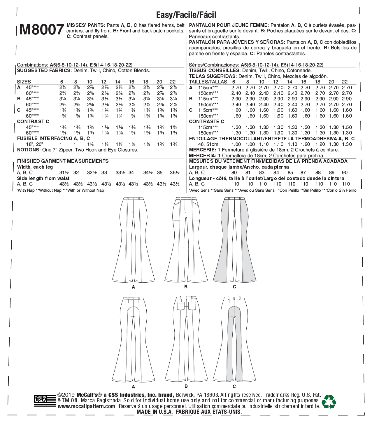 McCall's Pattern M8007 Misses' Pants - Image 7