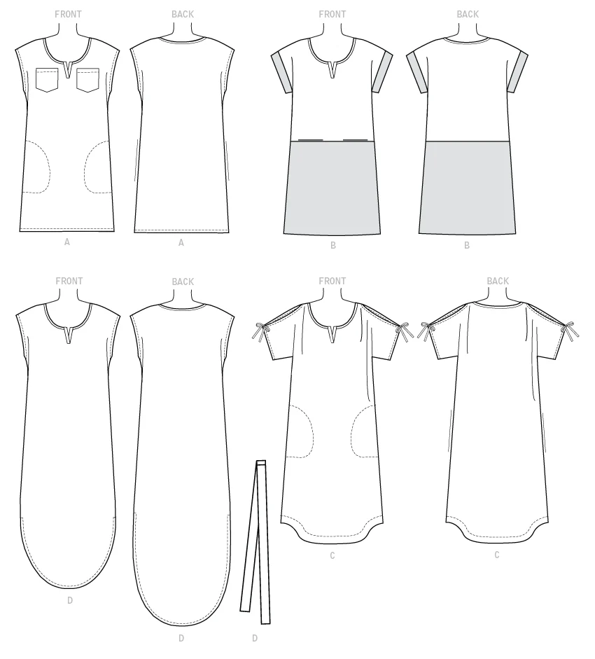 McCall's Pattern M8164 Misses' Pullover Dresses With Sleeve Ties, Pocket Variations & Belt - Image 6