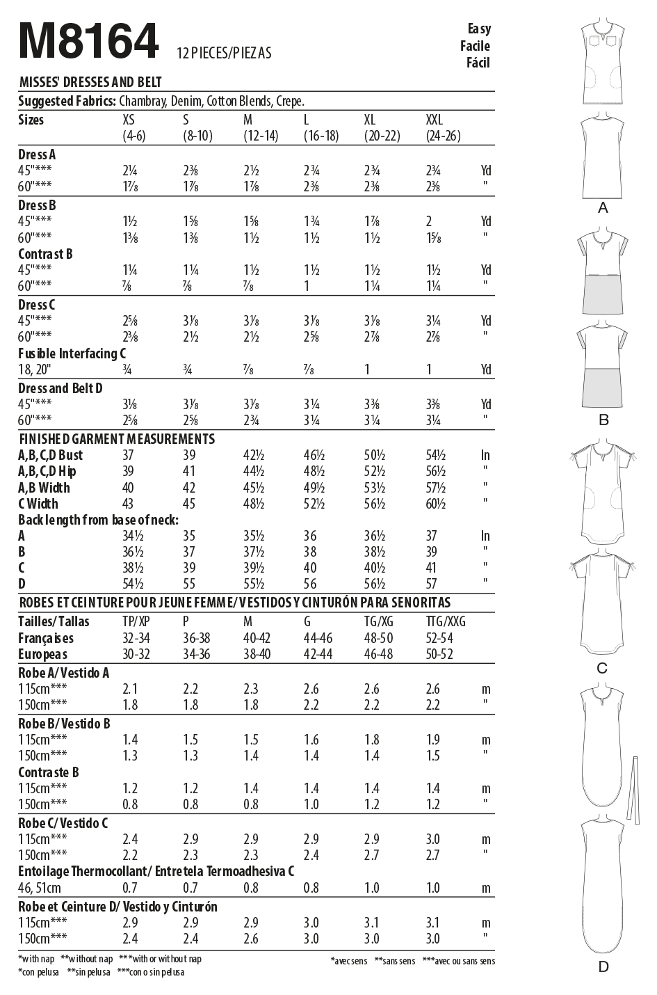 McCall's Pattern M8164 Misses' Pullover Dresses With Sleeve Ties, Pocket Variations & Belt - Image 7