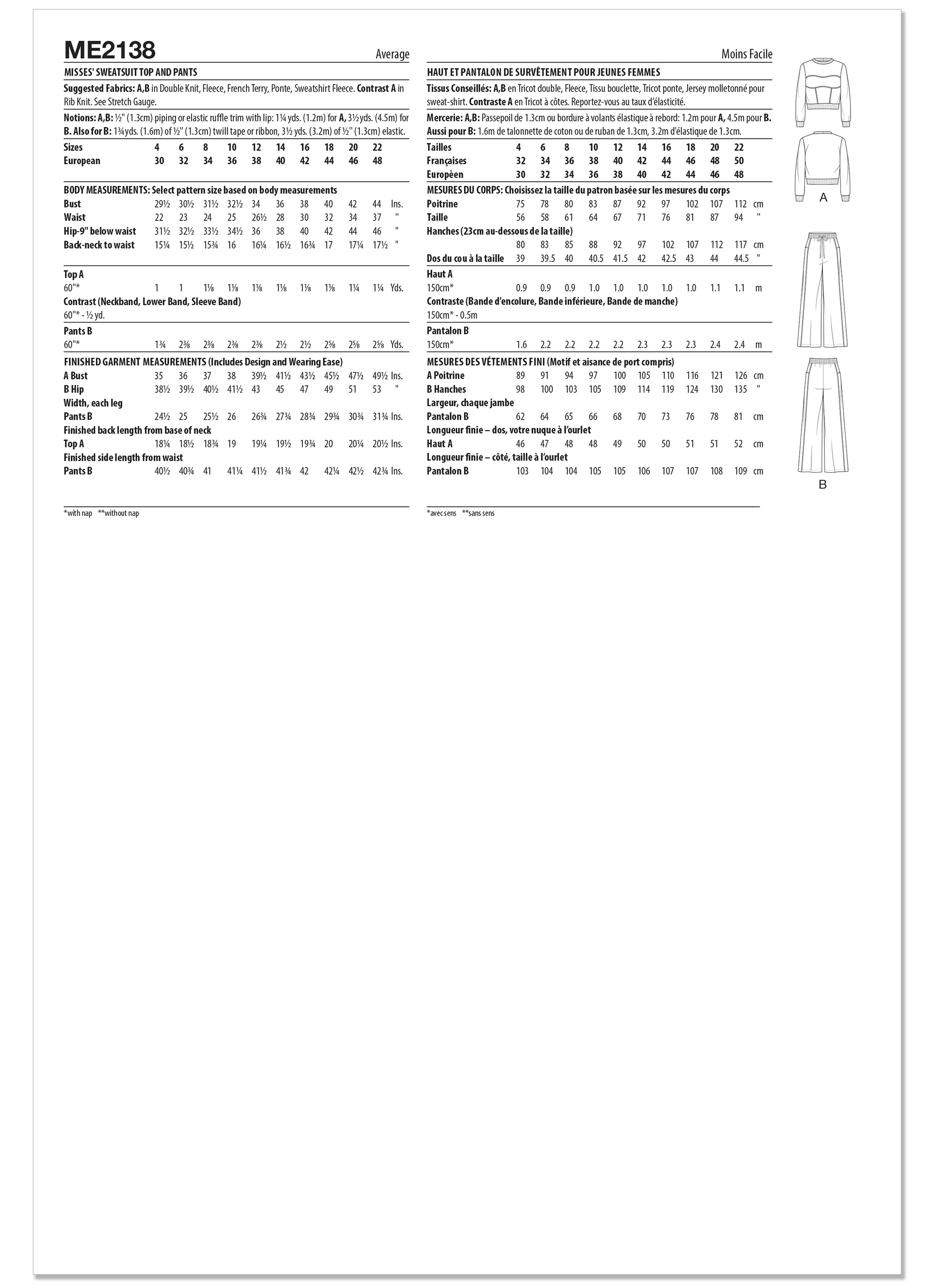 KnowMe Pattern Me2138 Misses' Sweatsuit Top and Pants - Image 2