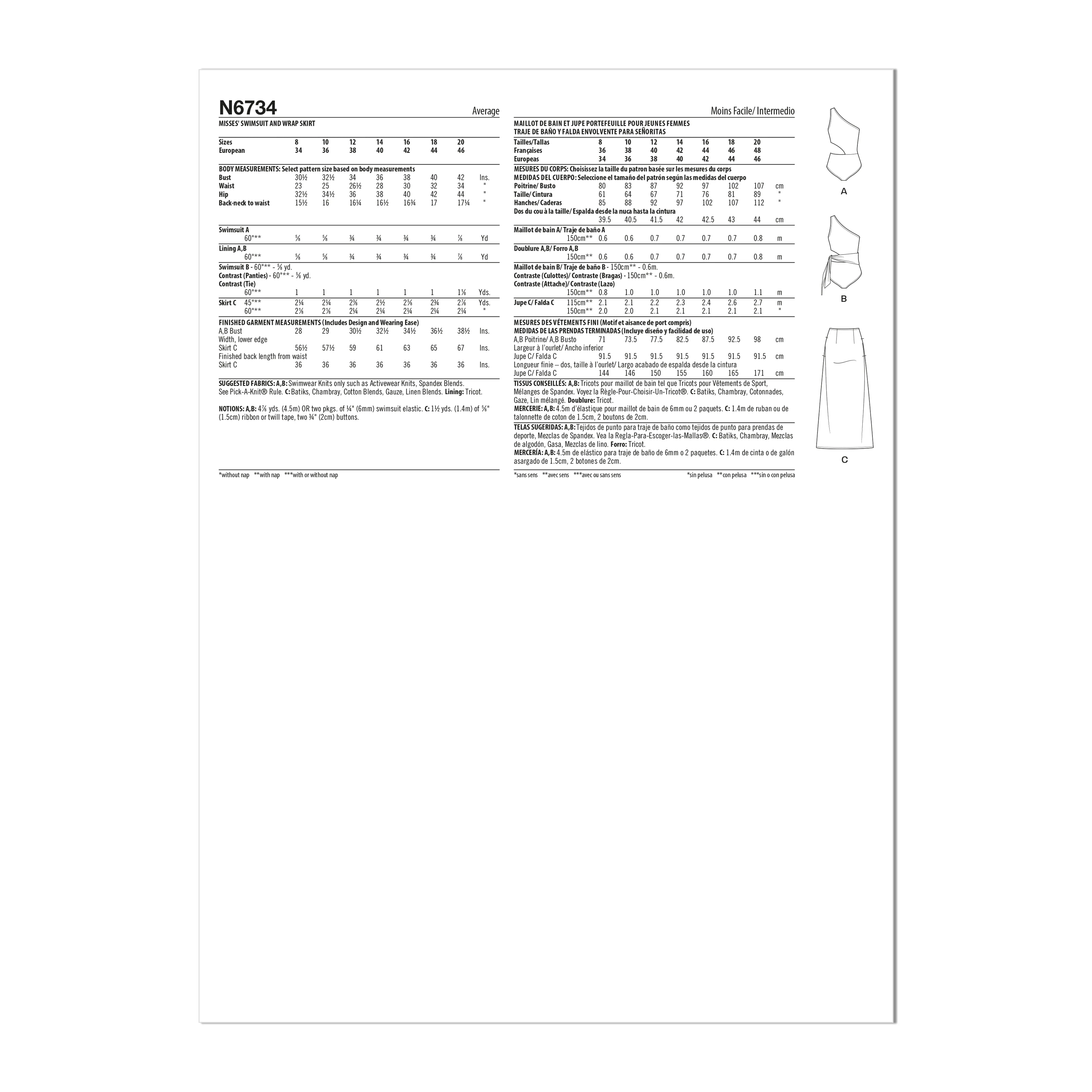 Newlook Pattern 6734 Misses' Swimsuit and Wrap Skirt - Image 12