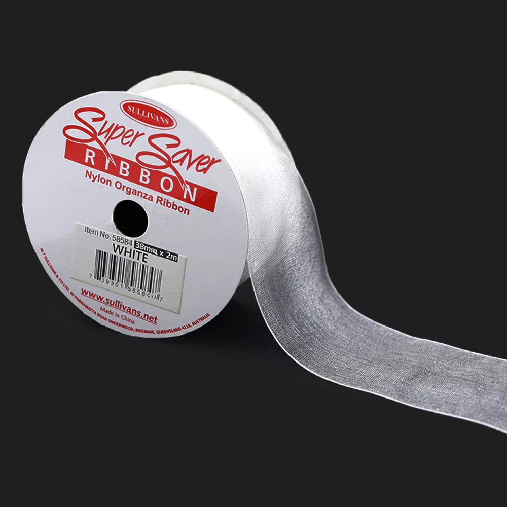 Sullivans Ribbon Organza, White- 38 mm - Image 3