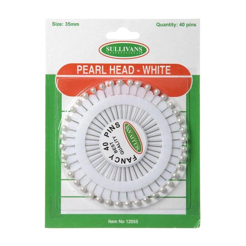 Sullivans Pearl Head Pins, White- 40pk