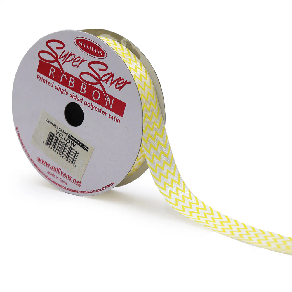 Sullivans Satin Ribbon, Chevron Yellow- 15mm - Image 3