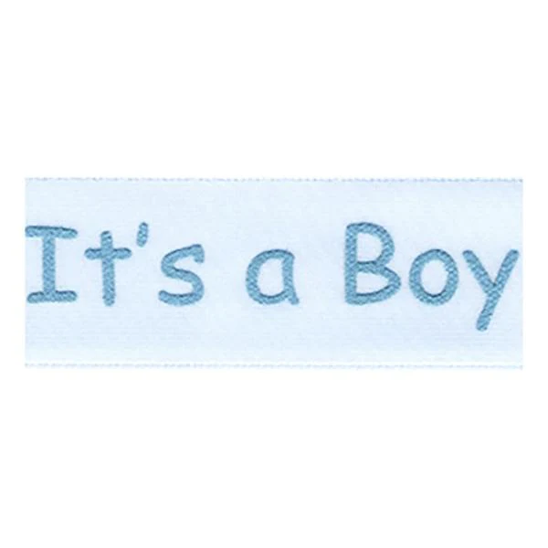 Sullivans Satin Ribbon, It's A Boy White Blue- 25mm