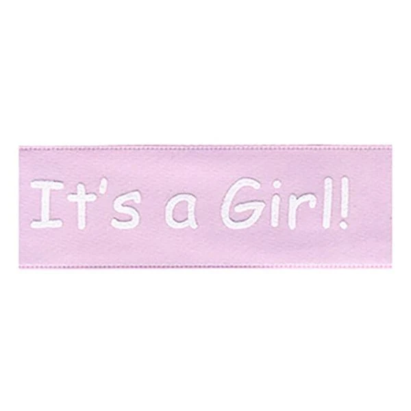 Sullivans Satin Ribbon, It's A Girl Light Pink White- 25mm