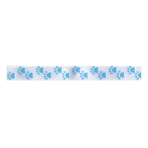 Sullivans Satin Ribbon, Paw Prints White Blue- 6mm